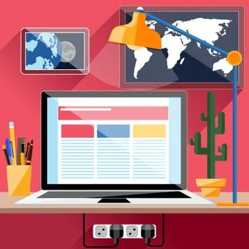 Home office interior with computer concept Stock Illustration