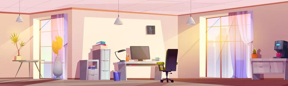 Home office interior in flat vector background イラスト素材
