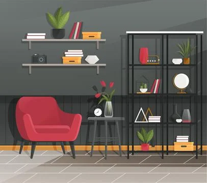 Home office interior. Vector illustration. Minimalist work space Remote working Stock Illustration