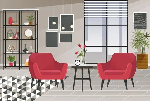 Home office interior. Vector illustration. Working at home, coworking space Stock Illustration