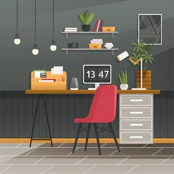 Home office interior. Vector illustration. Freelance or studying concept Stock Illustration