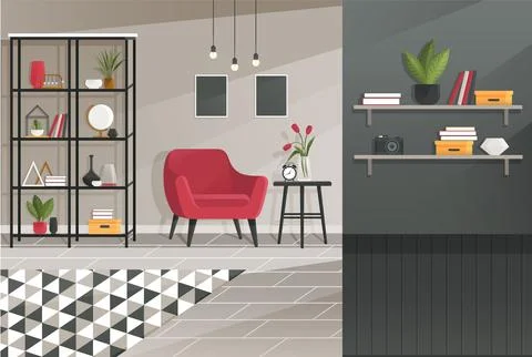 Home office interior. Vector illustration. Creative office desktop workspace Stock Illustration