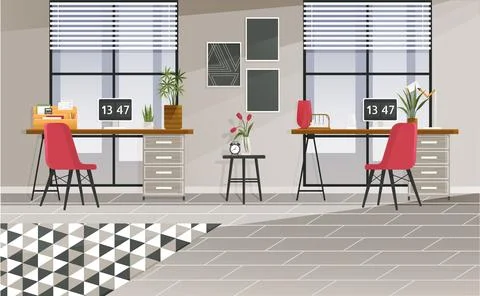 Home office interior. Vector illustration. Designer architect workplace office Stock Illustration
