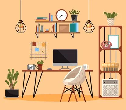 Home office interior. Vector illustration. Freelance or studying concept Stock Illustration