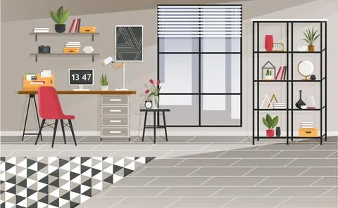 Home office interior. Vector illustration. Working at home, coworking space Stock Illustration
