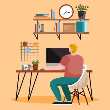 Home office interior. Vector illustration. Interior for freelancer study room イラスト素材