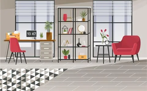 Home office interior. Vector illustration. Interior for freelancer study room Stock Illustration
