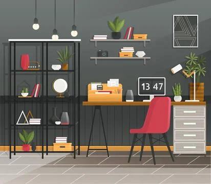 Home office interior. Vector illustration. Freelance or studying concept Illustrazione stock