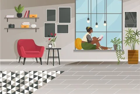 Home office interior. Vector illustration. Remote working from home or any place Stock Illustration