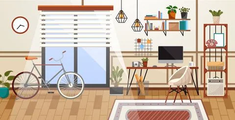 Home office interior. Vector illustration. Creative office desktop workspace Stock Illustration