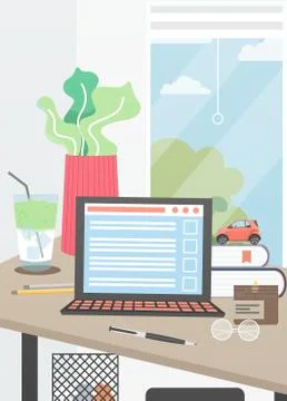 Home office interior vector poster design template Stockillustratie