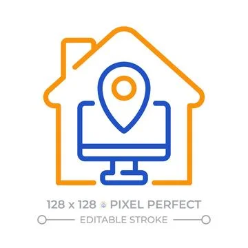 Home office pixel perfect two color line icon Stock Illustration