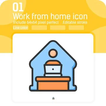 Home office remote work icon concept with line color style isolated Stock Illustration