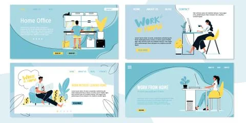 Home office, remote work without leaving room set Stock Illustration