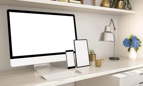 Home office with responsive devices Stock Illustration
