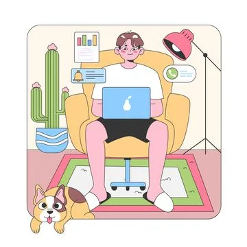 Home office scenario. Flat vector illustration Stockillustratie