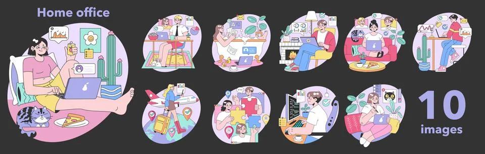 Home office set. Flat vector illustration. Stockillustratie