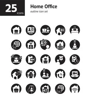 Home Office solid icon set. Vector and Illustration. 스톡 일러스트