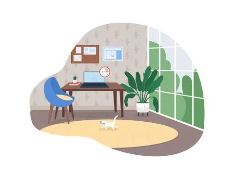 Home office space 2D vector web banner, poster Stock-Illustration