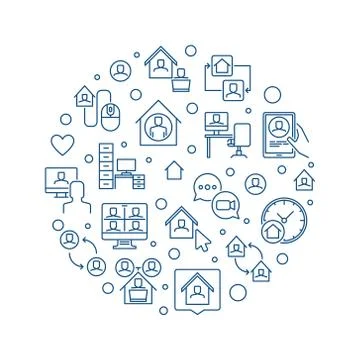 Home Office vector concept round outline illustration Stock Illustration