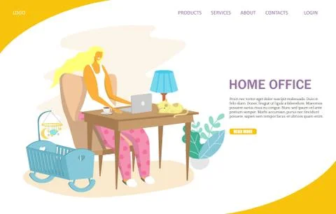 Home office vector website landing page design template Stock Illustration