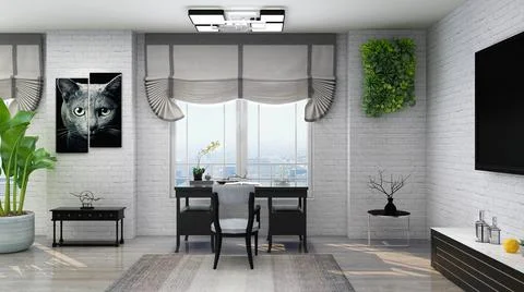 Home office virtual background. Illustrazione stock