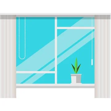 Home office window with flowerpot vector icon Illustrazione stock