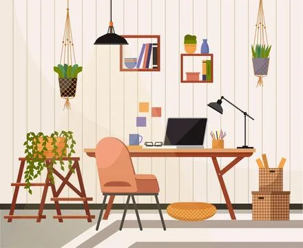 Home office. Work from home. Flat open-concept design Office home provided Stock Illustration