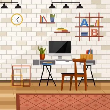 Home office. Work from home. Flat interior design emphasizes comfort and イラスト素材