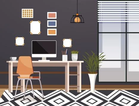 Home office. Work from home. Workspace is carefully designed to enhance Stock Illustration