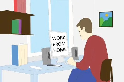 Home office to work in isolation Stock Illustration