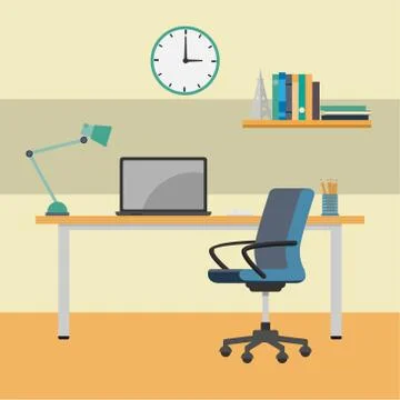 Home Office working Desk-Vector Flat Design Illustration Stock Illustration