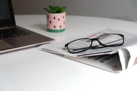 Home office workspace for isolation. Learning place for homeschooling or work Stock Photos