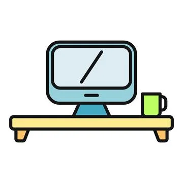 Home office workstation setup with computer monitor and mug イラスト素材