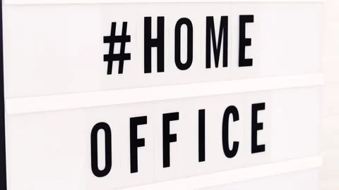 Home Office written in a lightbox text. Quarantine and isolation. Covid-19. Stock Footage 133600046