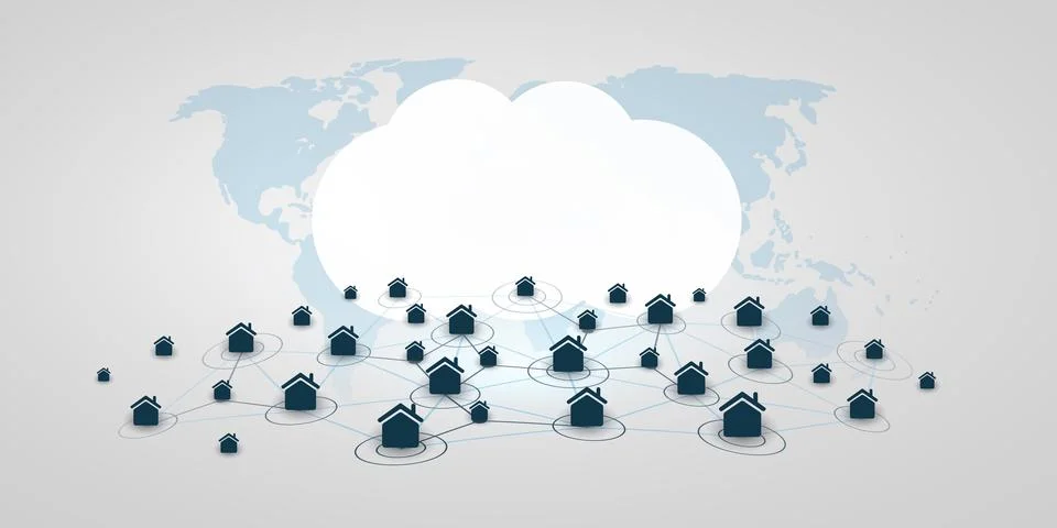 Home Offices, Remote Work, Cloud Computing - Work at Home and Make Social C.. Illustrazione stock