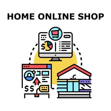 Home online shop e commerce business concept illustrating remote retail Stock Illustration