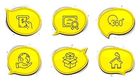 Home, Packing boxes and Atm service icons set. Full rotation sign. Vector 스톡 일러스트