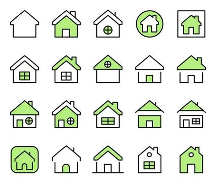 Home page icon set featuring house building Stock Illustration