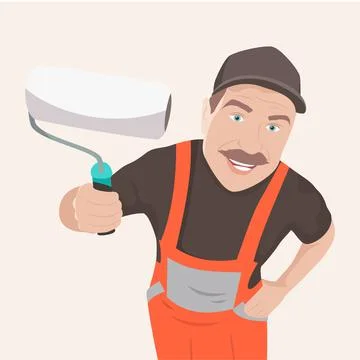 Home Painter with Roller Brush Looking into Camera Illustrazione stock