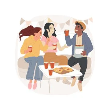 Home party isolated cartoon vector illustration. Ilustración de archivo