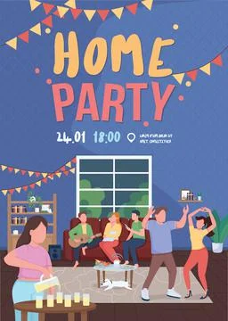 Home party poster flat vector template Stock-Illustration