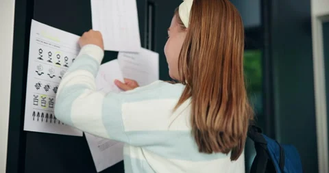 Home, pass and child with test from school with marks, good grade and success Stock Footage 301043457