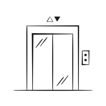 Home passenger elevator. Device for lifting and lowering people, line art. Stockillustratie