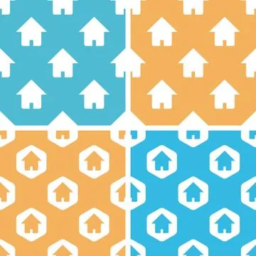 Home patterns set, blue, yellow Ilustración de archivo