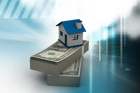 Home placed on the tope of dollar notes in color background Stock Illustration