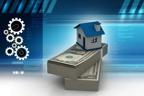 Home placed on the tope of dollar notes in color background Stock Illustration