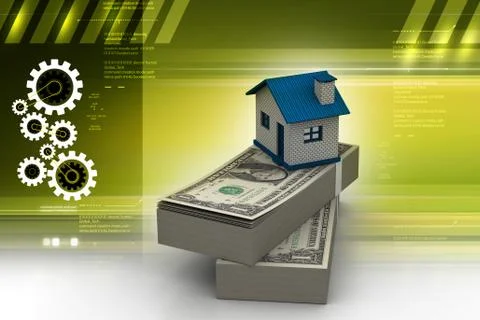 Home placed on the tope of dollar notes in color background Stock Illustration
