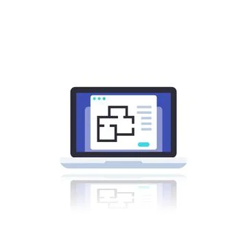 Home plan on screen of laptop, vector Stock Illustration