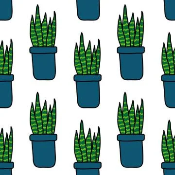 Home plant seamless doodle pattern, vector hand draw illustration Stock Illustration